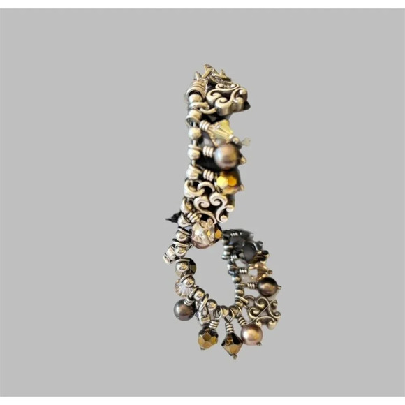 Brighton Bronze Faux Pearl Silver Bead Crystal Charm Bracelet - Picture 5 of 5